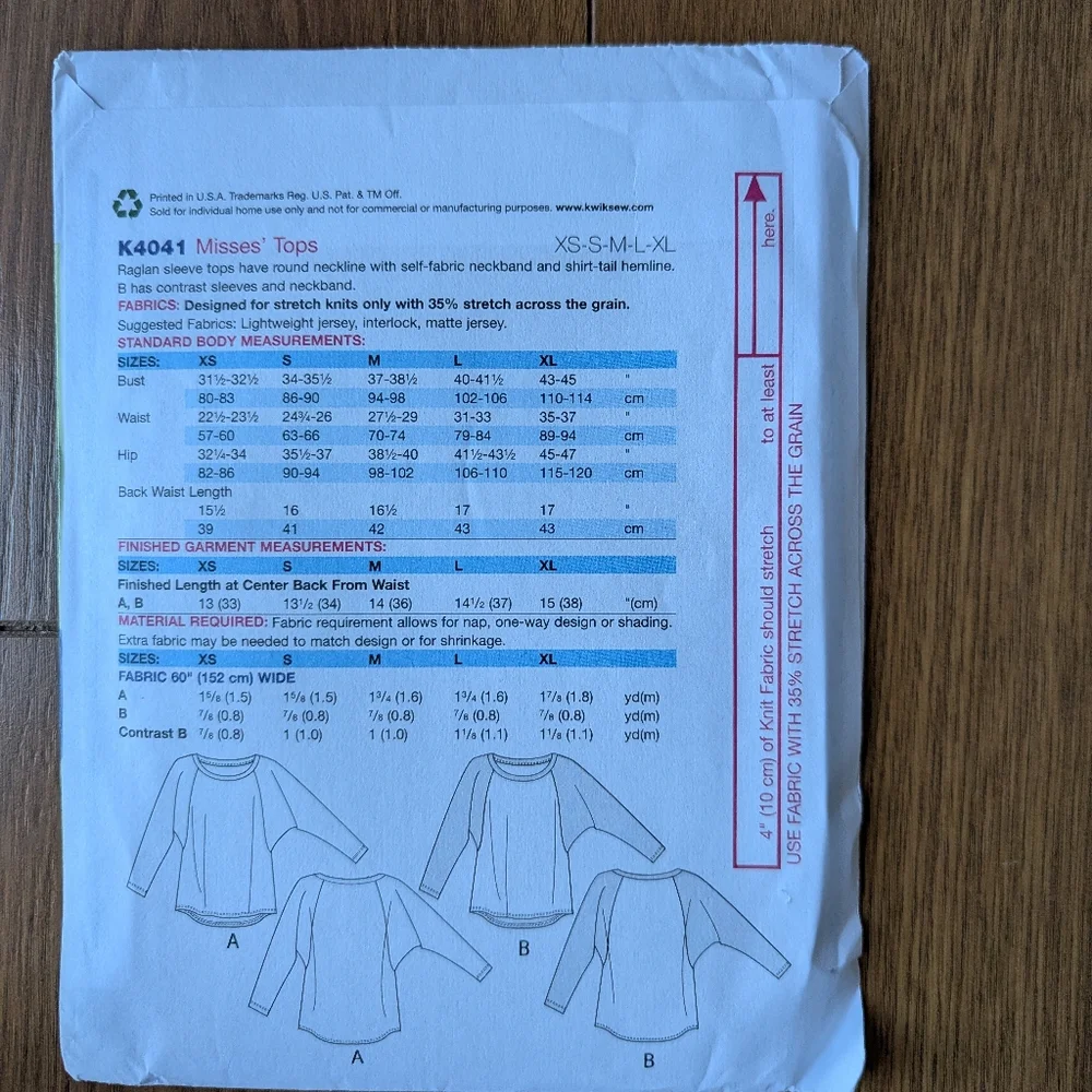 Kwik Sew Pattern K4041 Misses' Tops XS-XL UNCUT New BOGO DEAL